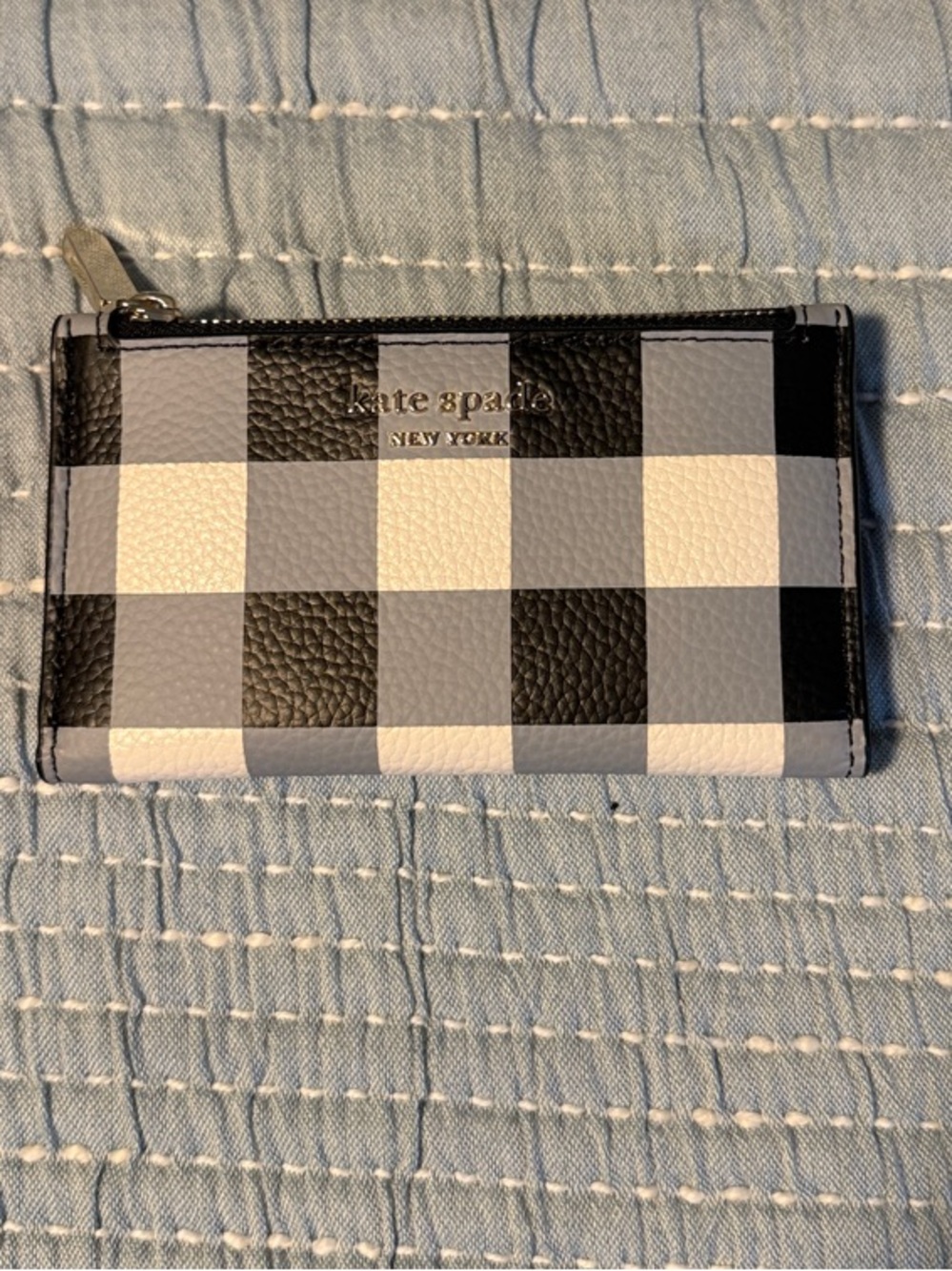 kate spade Black and White Gingham Zip Card Holder